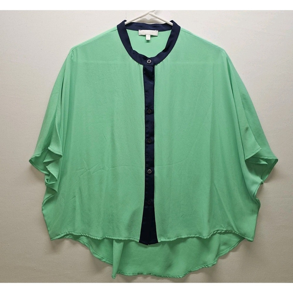 Glam Large Button Up Batwing Oversized Blouse Boho Chic Flowy Preppy Colorblock